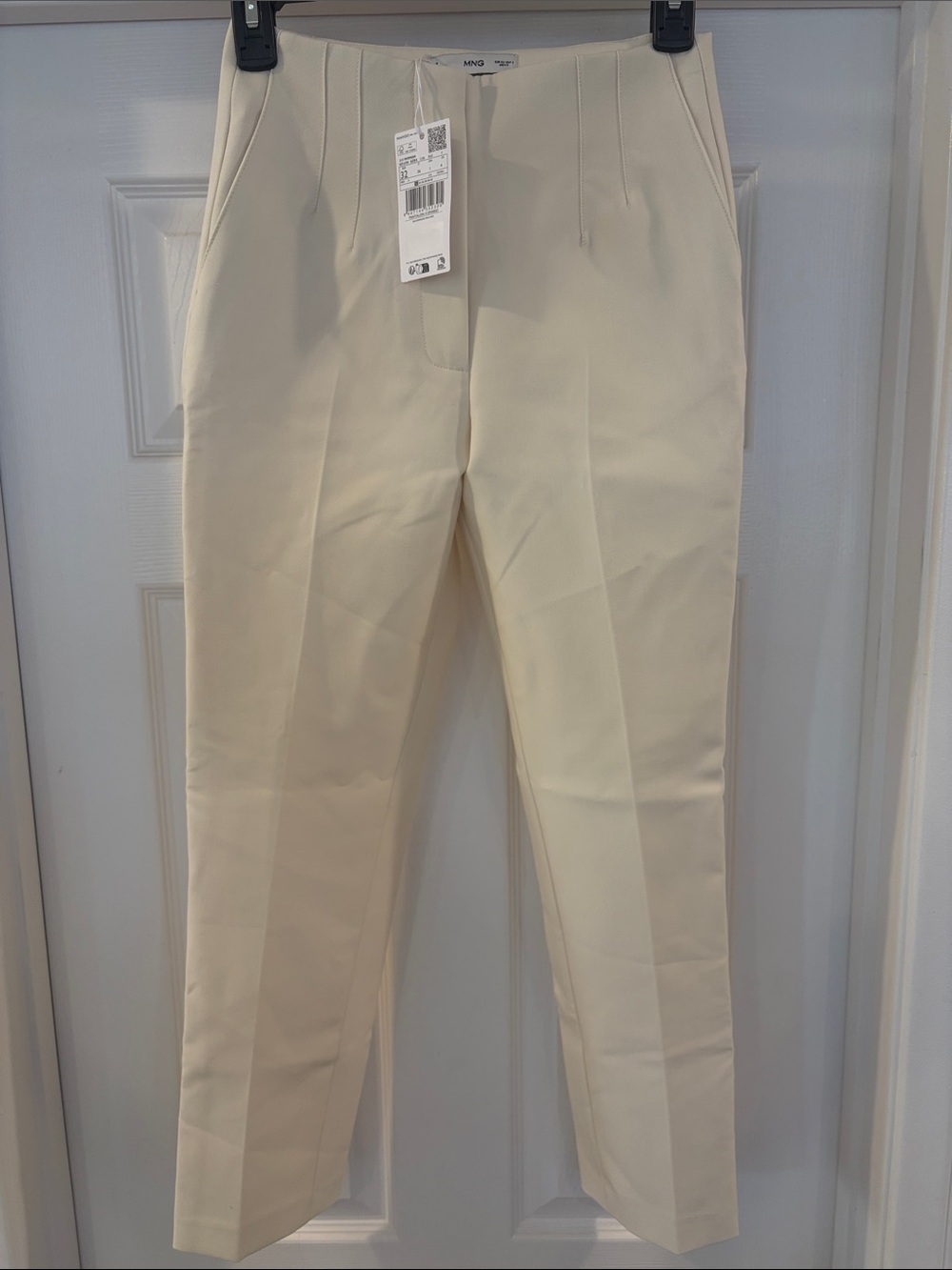 Mango Cream High-Waist Tailored Ankle Trousers